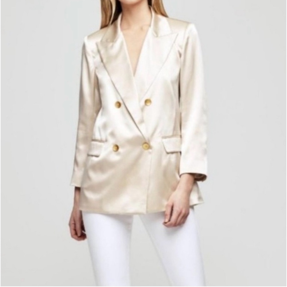 L'AGENCE 100% Silk Double-Breasted Blazer Jacket 2 - Picture 15 of 16